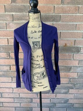 LOFT Deep Purple Button-Front Cardigan Size XXS Petite